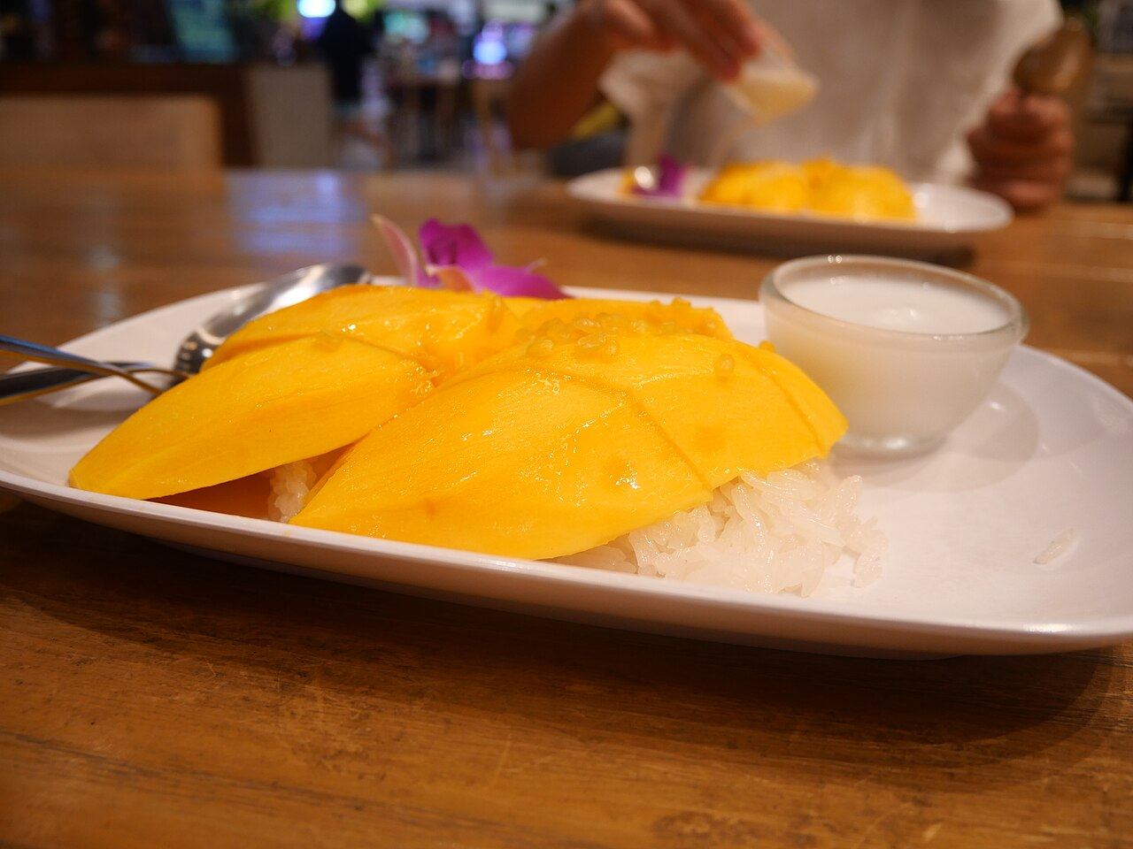 Mango sticky rice with coconut milk, a Thai dessert
